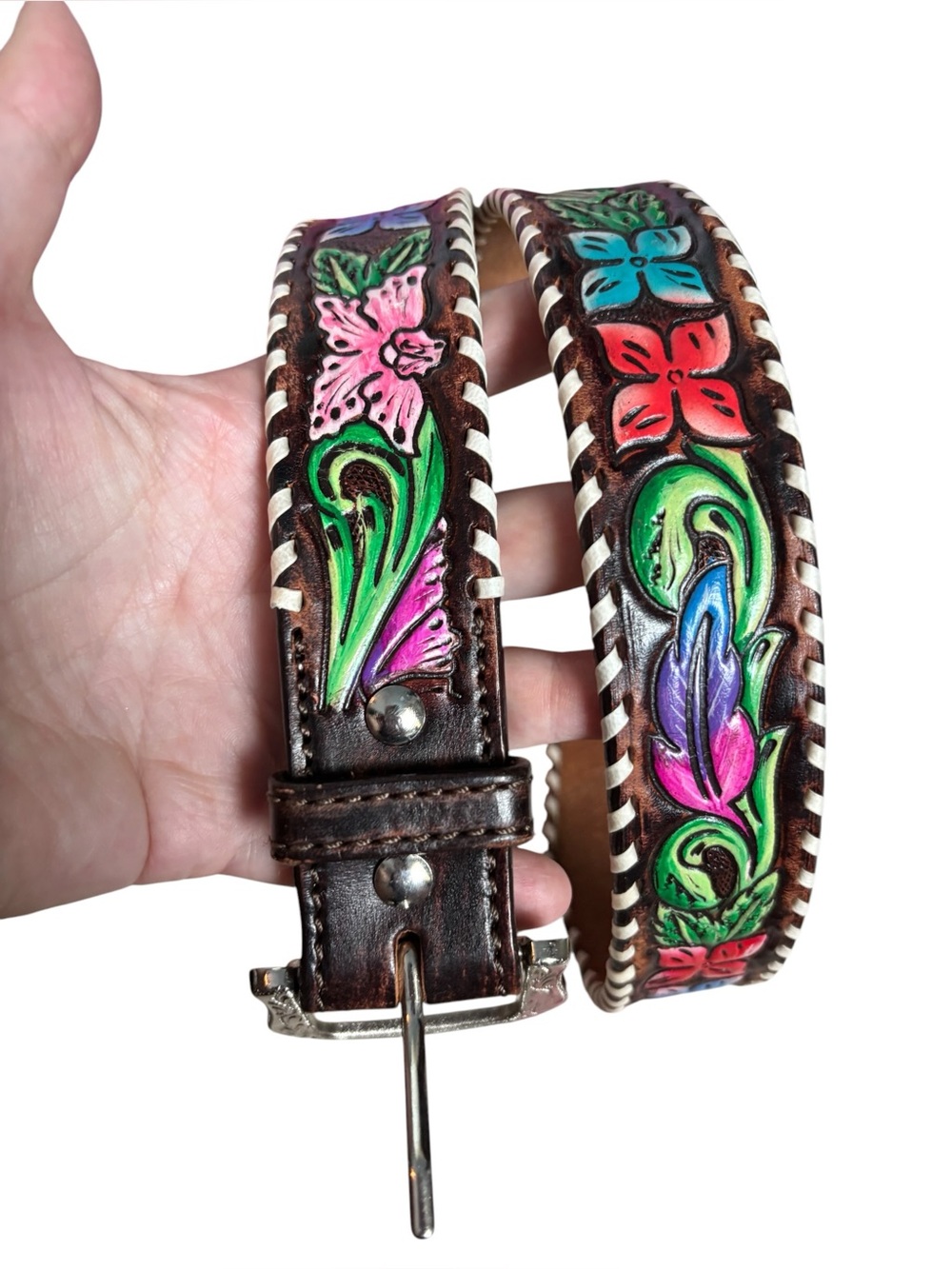 Circle Y of Yoakum Tooled/Painted Leather Belt - Picture 2 of 7